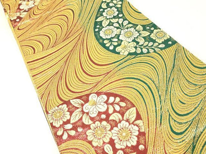 平和屋着物▼両面　六通柄袋帯　辻が花　金糸　正絹　逸品　DABK4299az