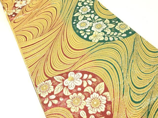 平和屋着物▼両面　六通柄袋帯　辻が花　金糸　正絹　逸品　DABK4299az