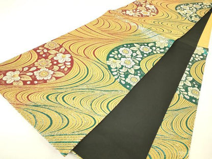 平和屋着物▼両面　六通柄袋帯　辻が花　金糸　正絹　逸品　DABK4299az