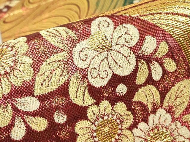 平和屋着物▼両面　六通柄袋帯　辻が花　金糸　正絹　逸品　DABK4299az