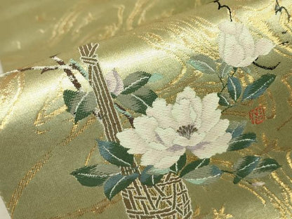 平和屋着物▼六通柄袋帯　詩歌　花籠文　小野小町　金糸　引箔　正絹　逸品　DABK4319az