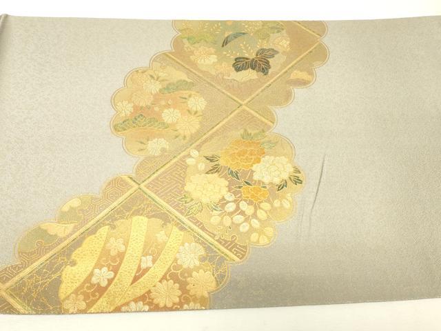 平和屋着物▼太鼓柄袋帯　御所車天井花文　金彩　正絹　逸品　DABK4334az