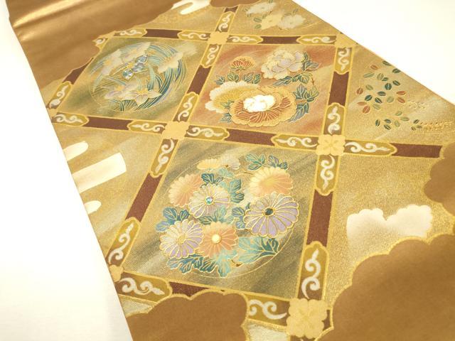 平和屋着物▼太鼓柄袋帯　螺鈿　天井花文　金彩　正絹　逸品　DABK4345az