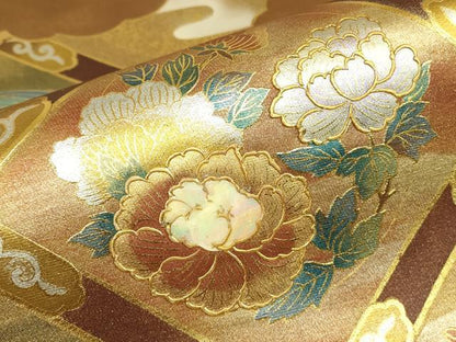 平和屋着物▼太鼓柄袋帯　螺鈿　天井花文　金彩　正絹　逸品　DABK4345az
