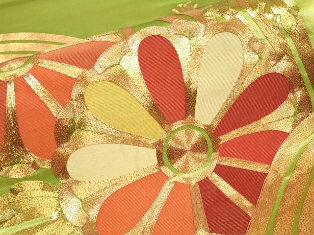 平和屋着物▼丸帯　駒刺繍　総刺繍　菊文　金糸　正絹　逸品　DABK4352az