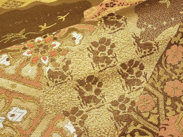 平和屋着物▼六通柄袋帯　名物裂正倉院花文　金糸　正絹　逸品　DABK4354az