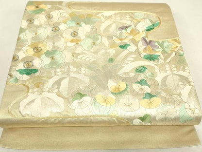 平和屋着物▼総刺繍　太鼓柄袋帯　駒刺繍　吉祥花尽くし　金糸　正絹　逸品　DABK4356az