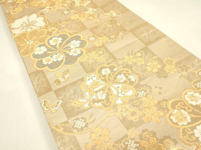平和屋着物▼丸帯　御所車牡丹文　金糸　正絹　逸品　DABK4363az