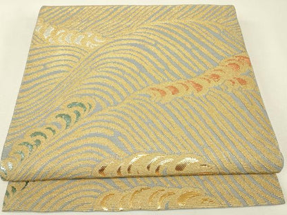 平和屋着物▼ファッションデザイナー 花井幸子　六通柄袋帯　金華山織　立波文　金糸　正絹　逸品　DABK4369az