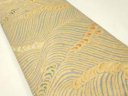 平和屋着物▼ファッションデザイナー 花井幸子　六通柄袋帯　金華山織　立波文　金糸　正絹　逸品　DABK4369az