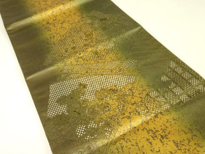 平和屋着物▼中国三大刺繍　スワトウ刺繍　汕頭刺繍　太鼓柄袋帯　引箔九百錦　本塗箔　鴛鴦扇面花文　正絹　逸品　DABK4373az