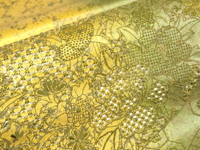 平和屋着物▼中国三大刺繍　スワトウ刺繍　汕頭刺繍　太鼓柄袋帯　引箔九百錦　本塗箔　鴛鴦扇面花文　正絹　逸品　DABK4373az