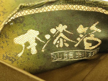 平和屋着物▼中国三大刺繍　スワトウ刺繍　汕頭刺繍　太鼓柄袋帯　引箔九百錦　本塗箔　鴛鴦扇面花文　正絹　逸品　DABK4373az