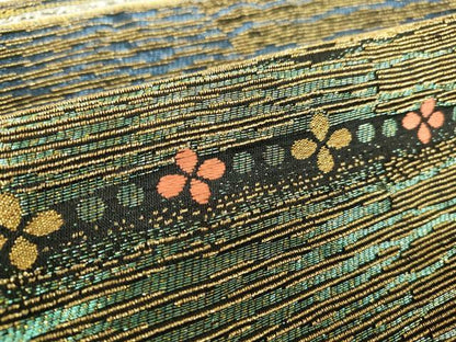平和屋着物▼つけ帯　輪奈綴　横段花文　金糸　正絹　逸品　DABK4390az