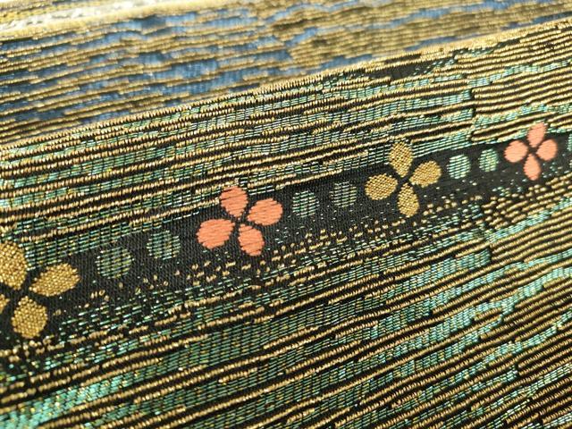 平和屋着物▼つけ帯　輪奈綴　横段花文　金糸　正絹　逸品　DABK4390az