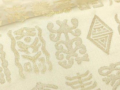 平和屋着物▼六通柄袋帯　鴛海南　博多織　百寿図　金糸　共箱付き　正絹　逸品　DABK4400az