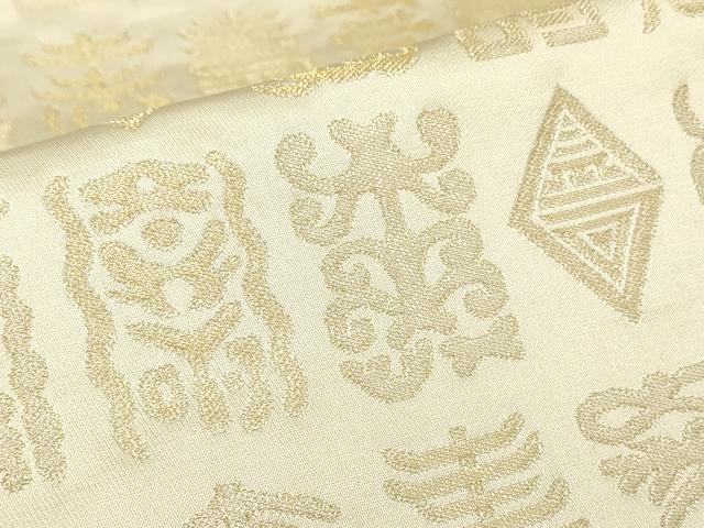 平和屋着物▼六通柄袋帯　鴛海南　博多織　百寿図　金糸　共箱付き　正絹　逸品　DABK4400az