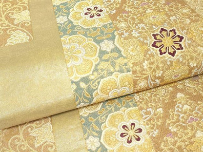 平和屋着物▼六通柄袋帯　正倉院花文　金銀糸　やまと謹製　正絹　逸品　DABK4408az