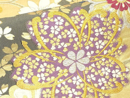 平和屋着物▼六通柄袋帯　唐織　正倉院舞桜文　金銀糸　正絹　逸品　DABK4423az