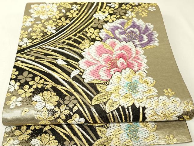 平和屋着物▼六通柄袋帯　舞花文　金糸　正絹　逸品　DABK4454az
