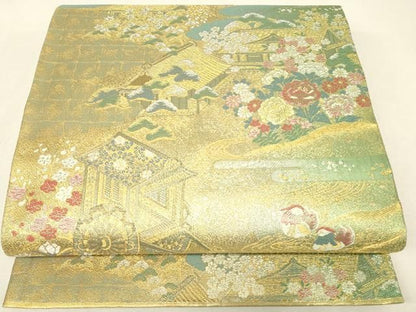 平和屋本店▼六通柄袋帯　本金箔　洛中華燭文　正絹　逸品　DABK4477az