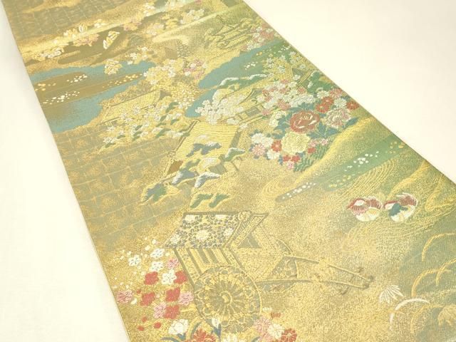 平和屋本店▼六通柄袋帯　本金箔　洛中華燭文　正絹　逸品　DABK4477az