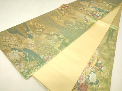 平和屋本店▼六通柄袋帯　本金箔　洛中華燭文　正絹　逸品　DABK4477az