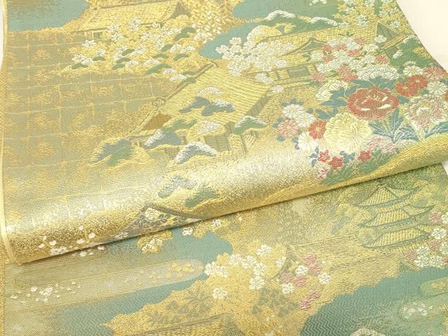 平和屋本店▼六通柄袋帯　本金箔　洛中華燭文　正絹　逸品　DABK4477az
