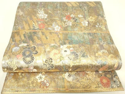 平和屋着物▼西陣　とみや織物謹製　とみや帯　六通柄袋帯　ぎゃまん織　横段花文　金糸　正絹　逸品　DABK4504az