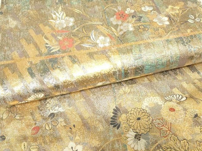 平和屋着物▼西陣　とみや織物謹製　とみや帯　六通柄袋帯　ぎゃまん織　横段花文　金糸　正絹　逸品　DABK4504az