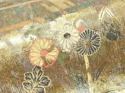 平和屋着物▼西陣　とみや織物謹製　とみや帯　六通柄袋帯　ぎゃまん織　横段花文　金糸　正絹　逸品　DABK4504az