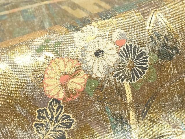 平和屋着物▼西陣　とみや織物謹製　とみや帯　六通柄袋帯　ぎゃまん織　横段花文　金糸　正絹　逸品　DABK4504az