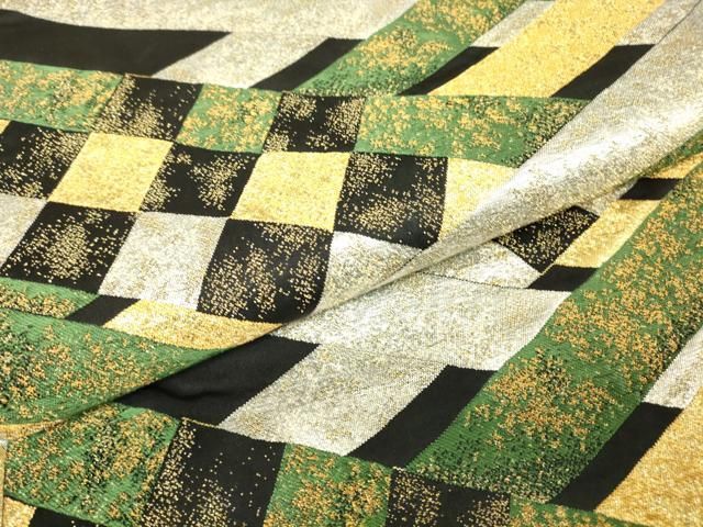 平和屋着物▼六通柄袋帯　変わり市松　黒地　金糸　正絹　逸品　DABK4506az