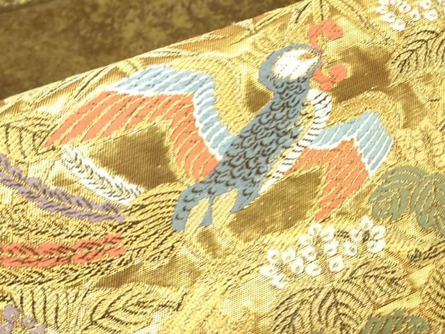 平和屋着物▼六通柄袋帯　鳳凰流水笹竹文　金糸　引箔　正絹　逸品　DABK4507az