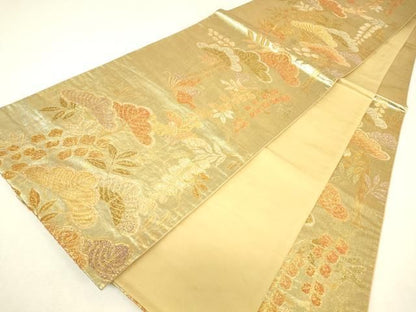 平和屋着物▼六通柄袋帯　舞蝶花松文　金糸　正絹　逸品　DABK4509az