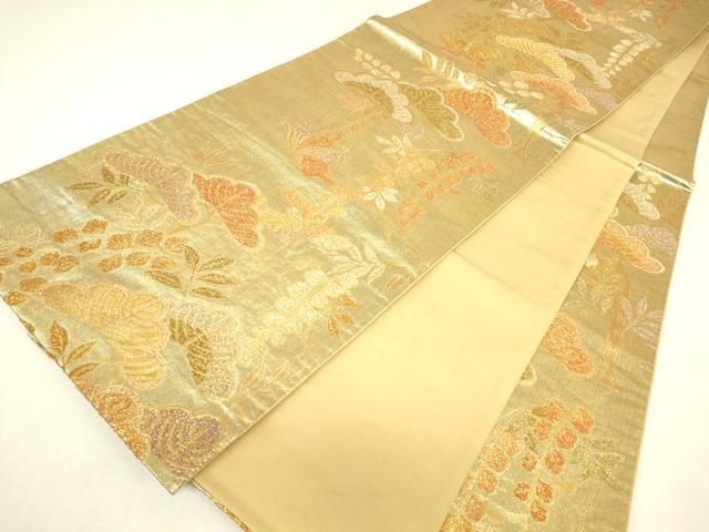 平和屋着物▼六通柄袋帯　舞蝶花松文　金糸　正絹　逸品　DABK4509az