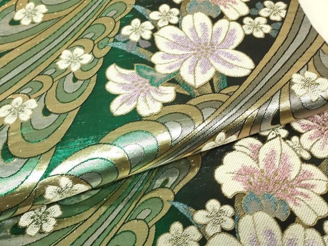 平和屋着物▼両面　六通柄袋帯　舞花文　金糸　正絹　逸品　DABK4513az