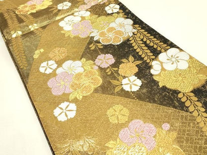 平和屋着物▼西陣 六通柄袋帯 吉祥舞花文 金銀糸 証紙付き 正絹 逸品 DABK4520az