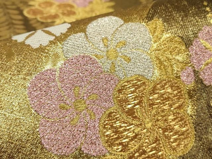 平和屋着物▼西陣 六通柄袋帯 吉祥舞花文 金銀糸 証紙付き 正絹 逸品 DABK4520az