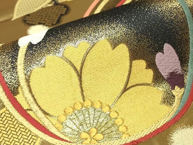 平和屋着物▼六通柄袋帯　舞桜文　金糸　正絹　逸品　DABK4560az