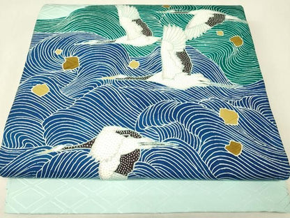 平和屋着物▼中国三大刺繍　相良刺繍　太鼓柄袋帯　飛鶴流水文　正絹　逸品　DABK4600az