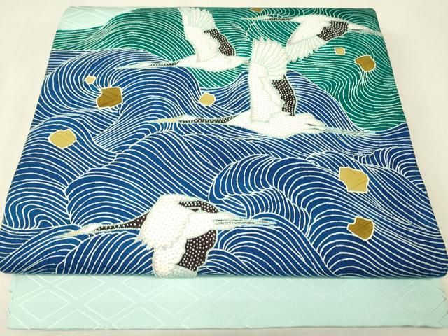 平和屋着物▼中国三大刺繍　相良刺繍　太鼓柄袋帯　飛鶴流水文　正絹　逸品　DABK4600az