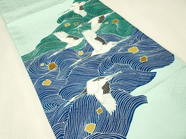 平和屋着物▼中国三大刺繍　相良刺繍　太鼓柄袋帯　飛鶴流水文　正絹　逸品　DABK4600az