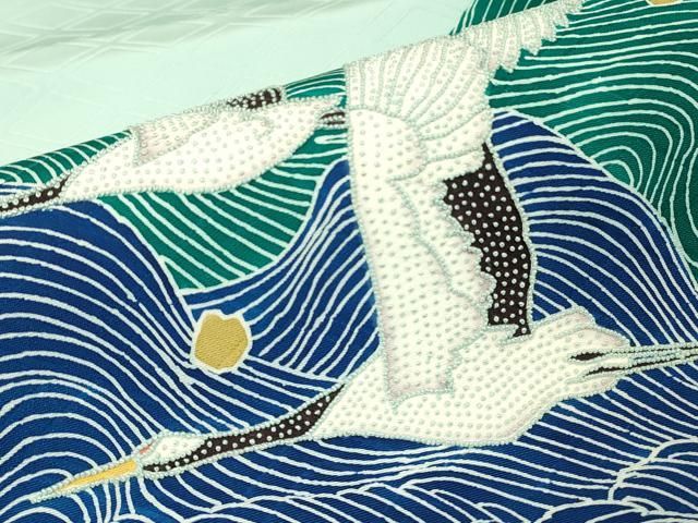平和屋着物▼中国三大刺繍　相良刺繍　太鼓柄袋帯　飛鶴流水文　正絹　逸品　DABK4600az