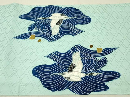 平和屋着物▼中国三大刺繍　相良刺繍　太鼓柄袋帯　飛鶴流水文　正絹　逸品　DABK4600az