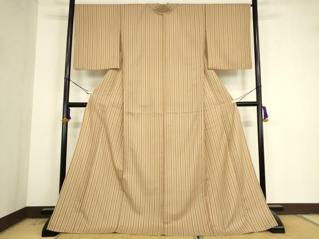 平和屋着物▽小紋　単衣　縞　洗える着物　DABK4658az
