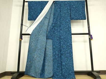 平和屋着物▽小紋　単衣　更紗花蝶文　四季遊美　反端付き　洗える着物　DABK4659az