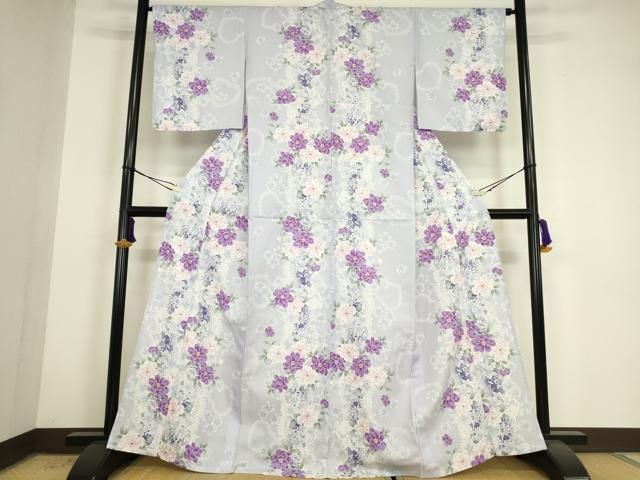平和屋着物▽小紋　単衣　舞花文　ハート　洗える着物　未使用　DABK4660az