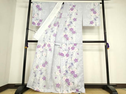 平和屋着物▽小紋　単衣　舞花文　ハート　洗える着物　未使用　DABK4660az