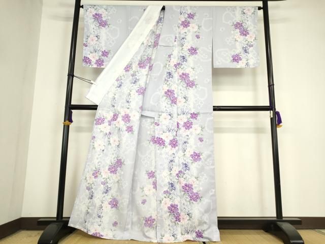 平和屋着物▽小紋　単衣　舞花文　ハート　洗える着物　未使用　DABK4660az